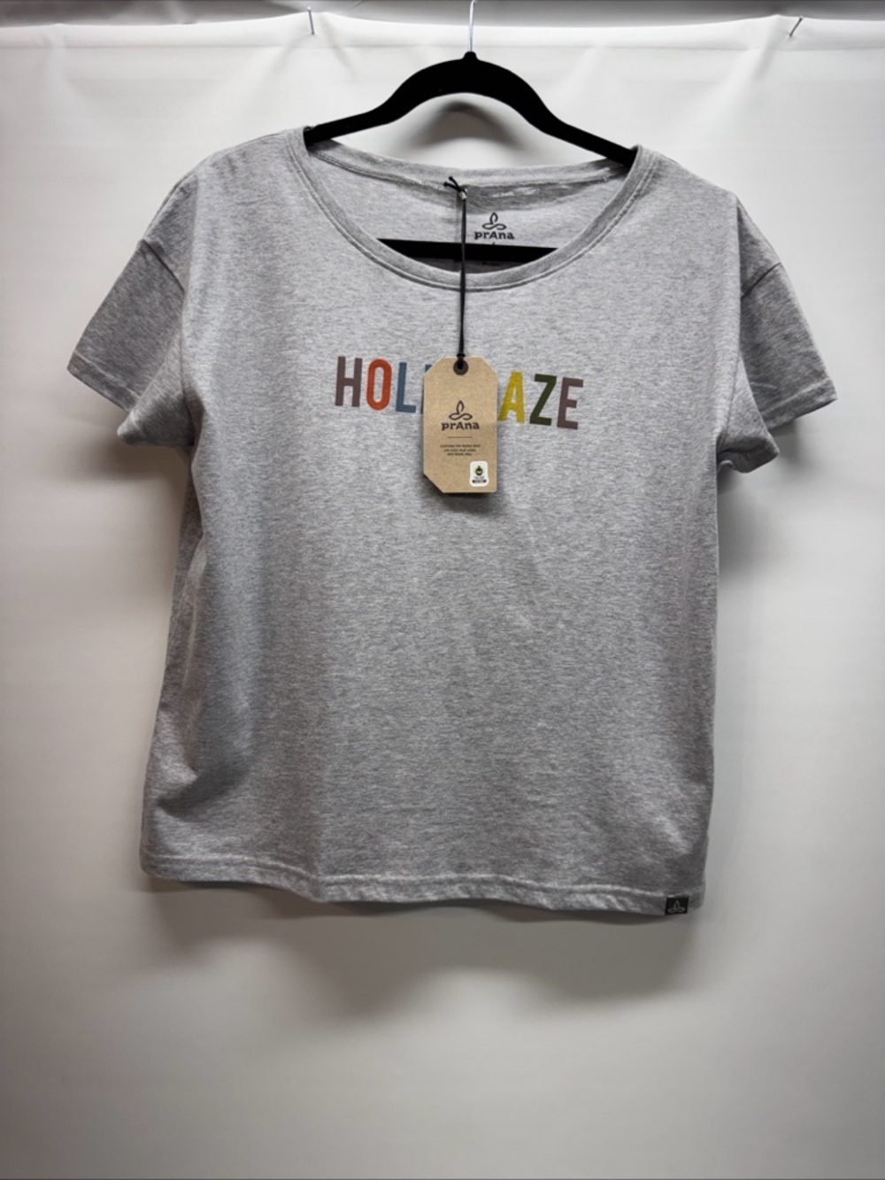 NWT PrAna Women’s Sz S Hollydaze Heater Gray T-Shirt Graphic Organic Cotton